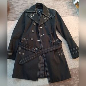 Banana Republic Black Trench Coat with White Stitching